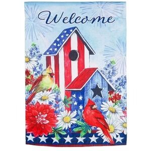 Evergreen BirdHouse Stars & Stripes American Patriotic Garden Flag‎ Cardinal